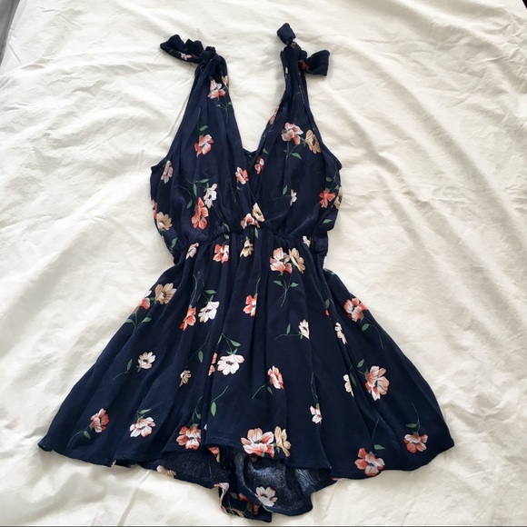 Pants - Dark Navy Blue Floral Romper